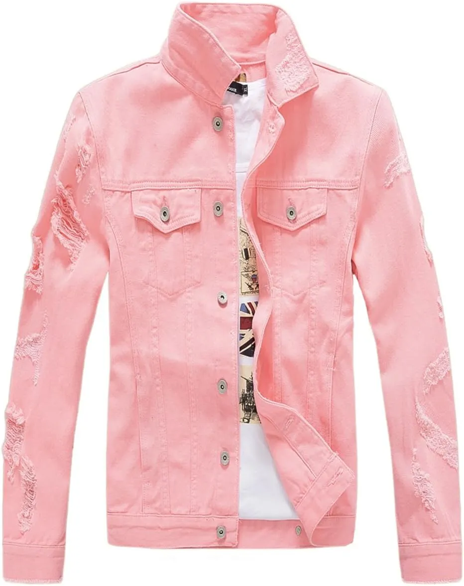 Men`s Classic Ripped Hip Hop Motorcycle Denim Jacket