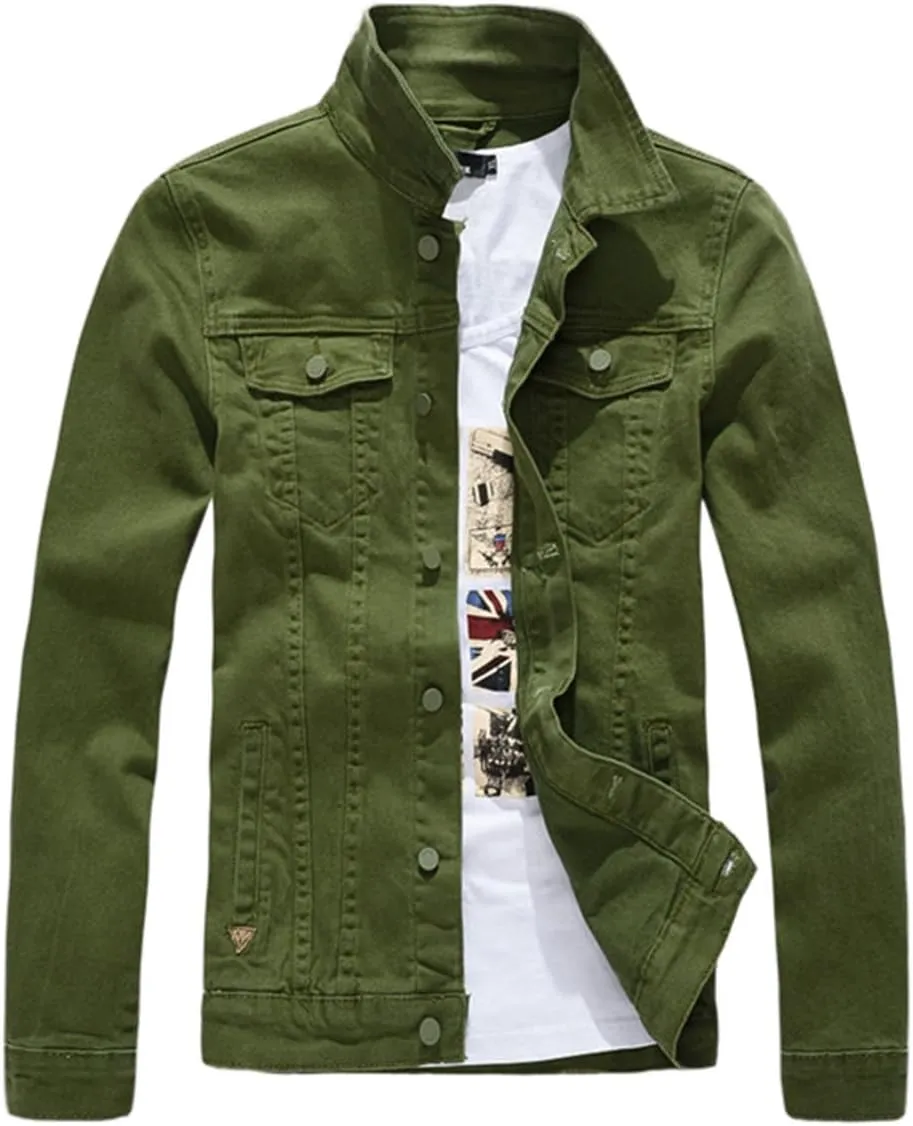 Men`s Classic Slim Fit Motorcycle Denim Jacket Coat