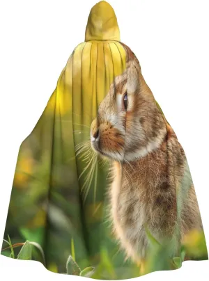 Men's Cloak with Hood, Rabbit Background - Hooded Cloak for Women, Halloween Hood Cape for Halloween Easter