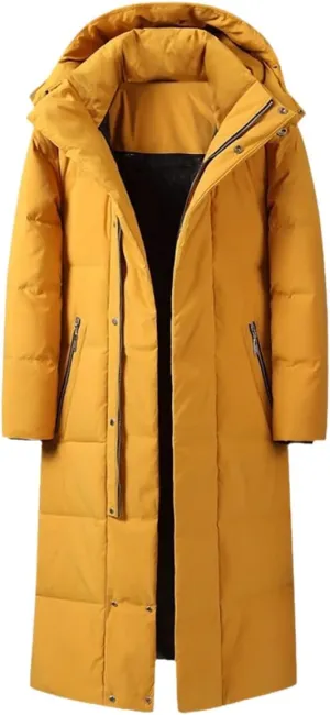 Men's Down Jacket Hooded Knee-Length Thick Winter Jacket Fashion White Duck Down Coat Plus Size