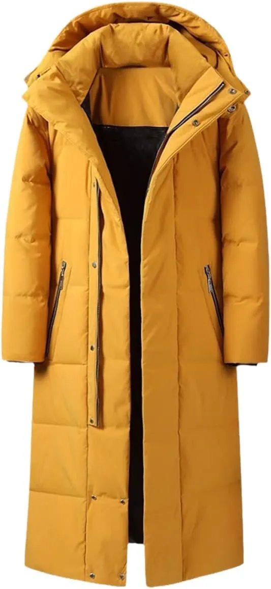 Men's Down Jacket Hooded Knee-Length Thick Winter Jacket Fashion White Duck Down Coat Plus Size