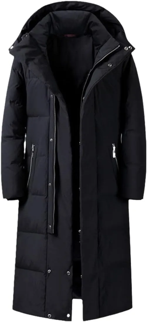 Men's Down Jacket Hooded Knee-Length Thick Winter Jacket Fashion White Duck Down Coat Plus Size