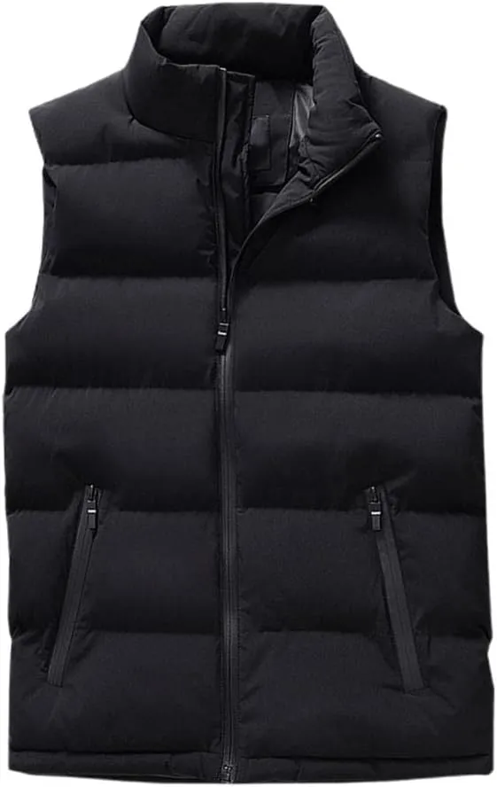 Men's Down Vest - Autumn Winter Men Vest Cotton Padded Men Waistcoat Solid Color Stand Collar Zipped Pockets Jacket