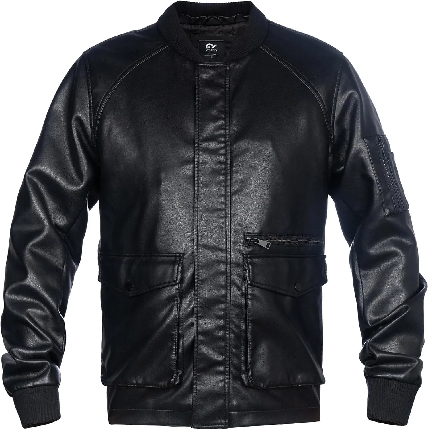 Mens Faux Leather Jacket, Padded Windbreaker, Motorcycle Biker Bomber Coat with Hood