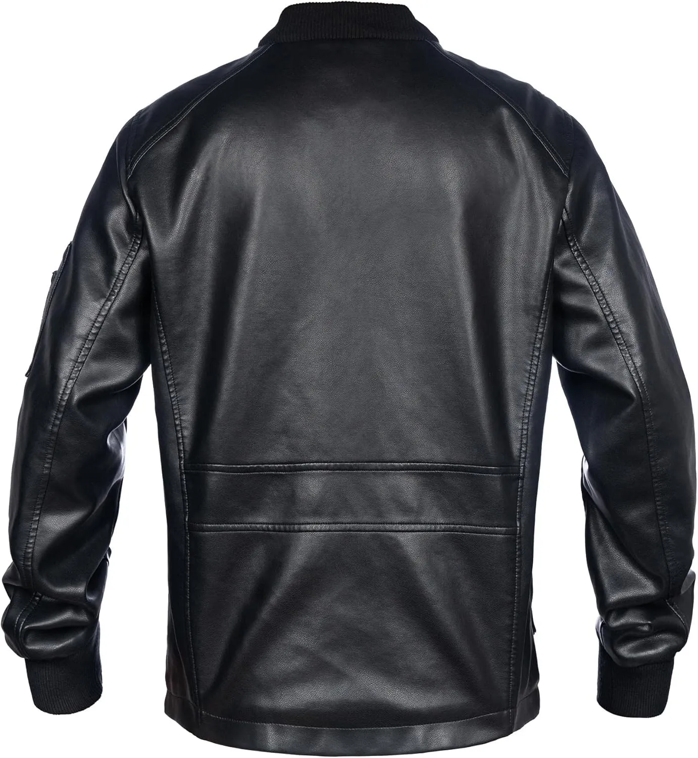 Mens Faux Leather Jacket, Padded Windbreaker, Motorcycle Biker Bomber Coat with Hood