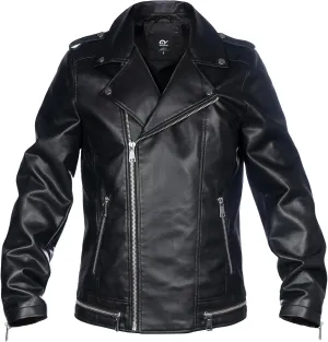 Mens Faux Leather Jacket, Padded Windbreaker, Motorcycle Biker Bomber Coat with Hood