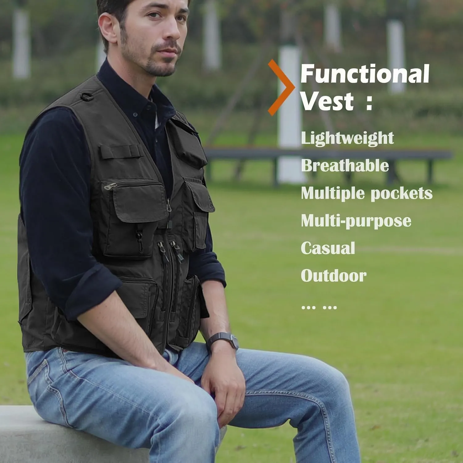 Mens Lightweight Safari Travel Fishing Photography Outdoor Work Cargo Vest with Pockets