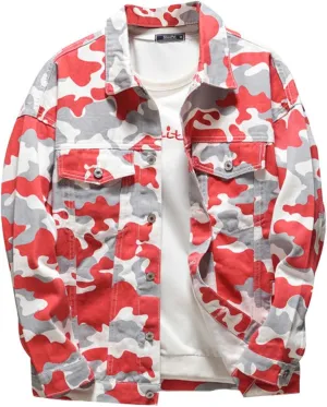Mens Military Camo Classic Trucker Jean Denim Jacket Coat