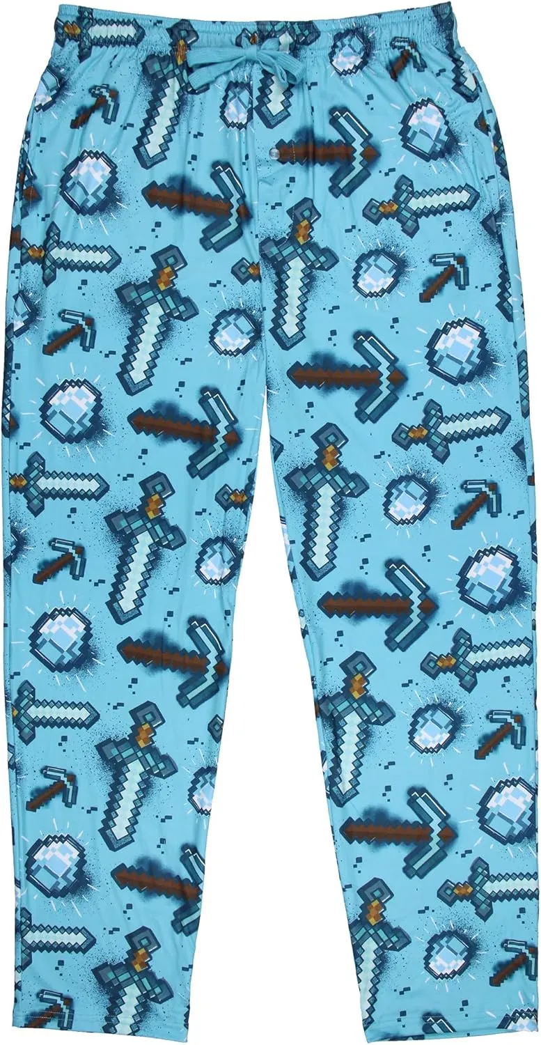 Men's Minecraft Pajama Pants Diamond Art Pickaxe And Sword Adult Sleep Pants | Minecraft Pajamas For Men