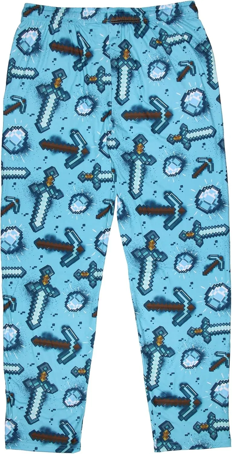 Men's Minecraft Pajama Pants Diamond Art Pickaxe And Sword Adult Sleep Pants | Minecraft Pajamas For Men