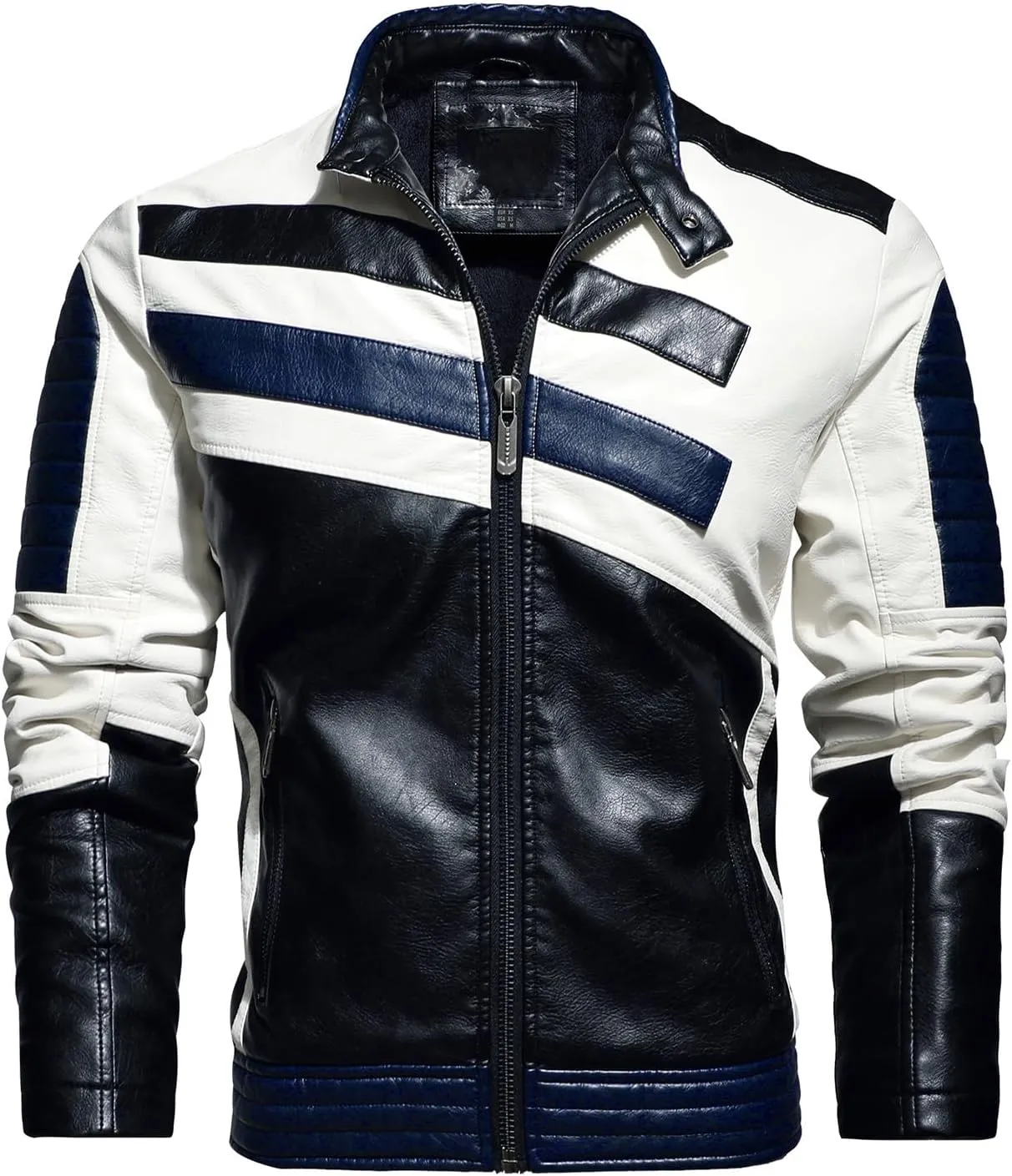 Men's PU Leather Jacket Windbreaker Leather Motorcycle Jacket Men Racing Jacket Riding Coat