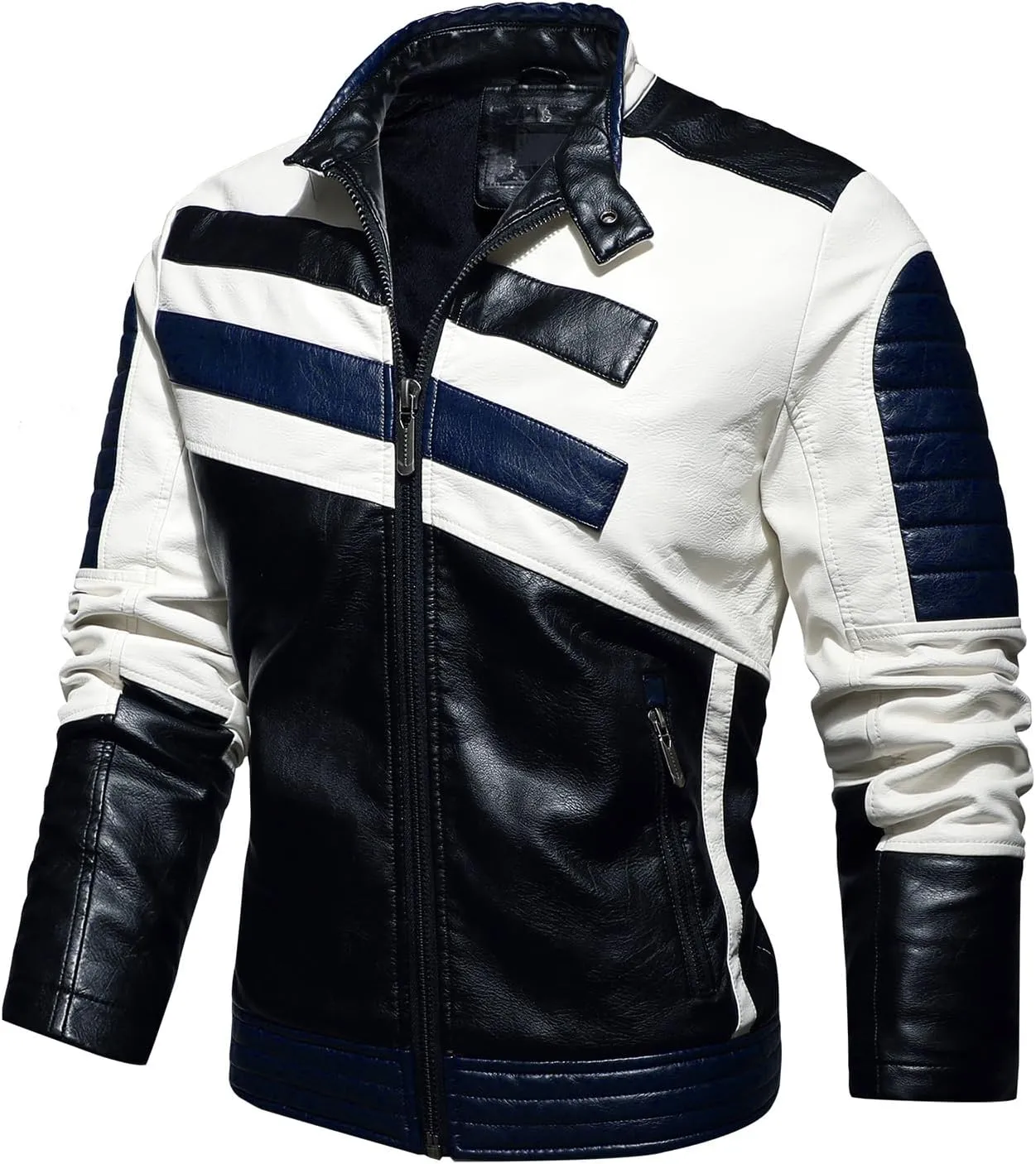Men's PU Leather Jacket Windbreaker Leather Motorcycle Jacket Men Racing Jacket Riding Coat