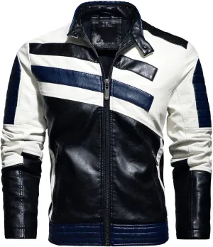 Men's PU Leather Jacket Windbreaker Leather Motorcycle Jacket Men Racing Jacket Riding Coat