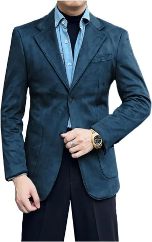 Men's Suede Single Breasted Blazer Sport Coat Notch Lapel Casual Business Jacket