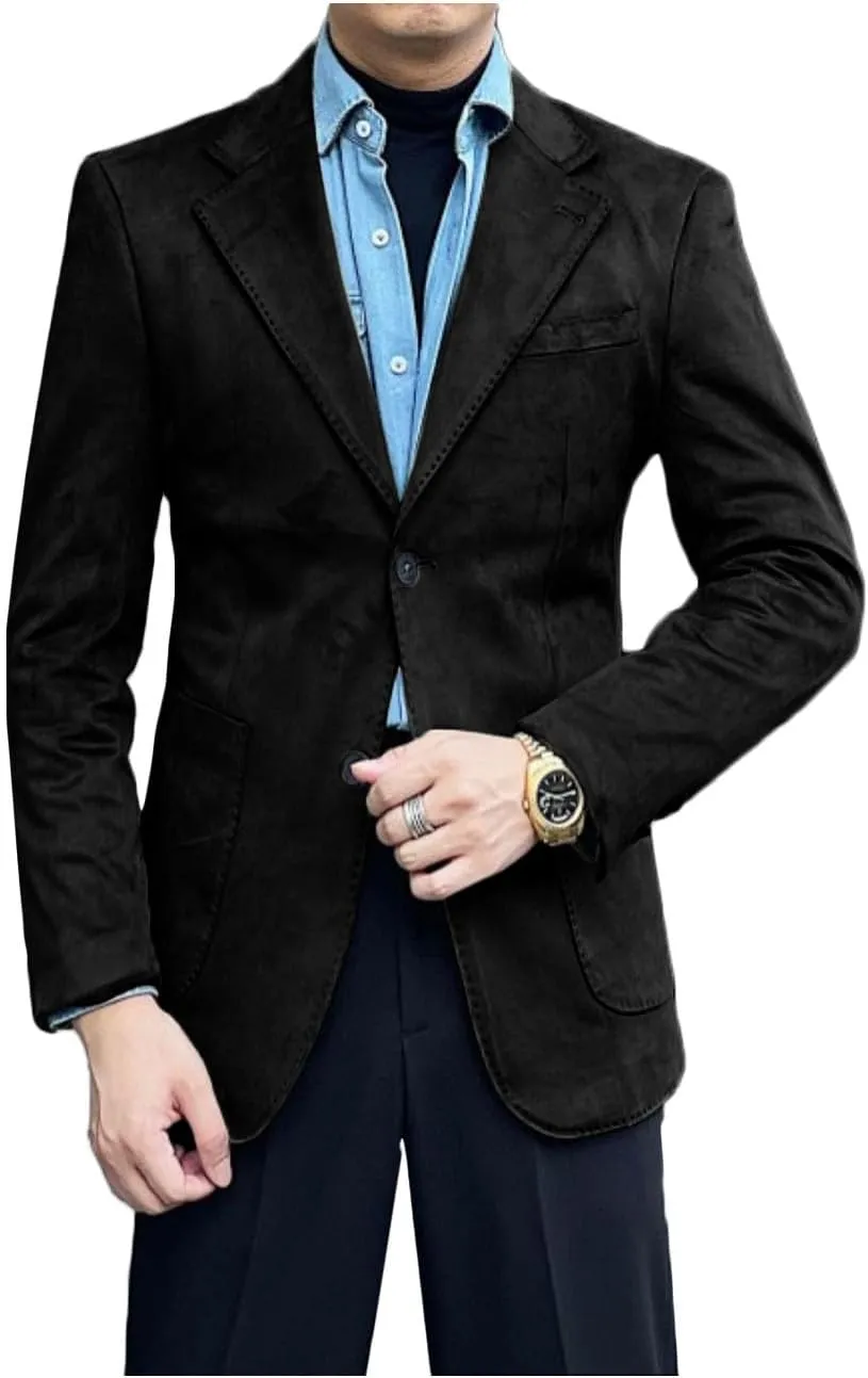 Men's Suede Single Breasted Blazer Sport Coat Notch Lapel Casual Business Jacket
