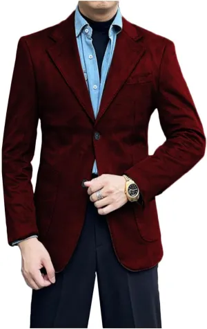 Men's Suede Single Breasted Blazer Sport Coat Notch Lapel Casual Business Jacket