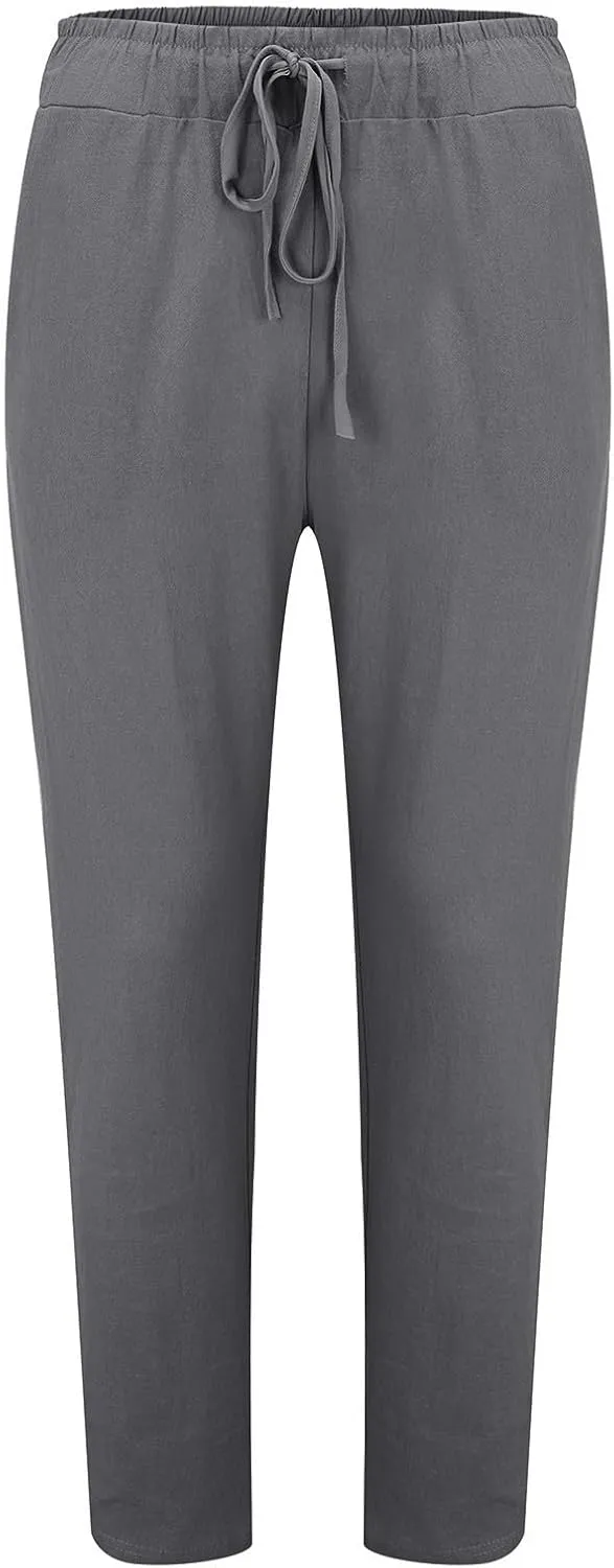 Men's Summer Beach Linen Pants Lightweight Casual Pants Elastic Waist Drawstring Trousers Outdoor Vacation Slacks