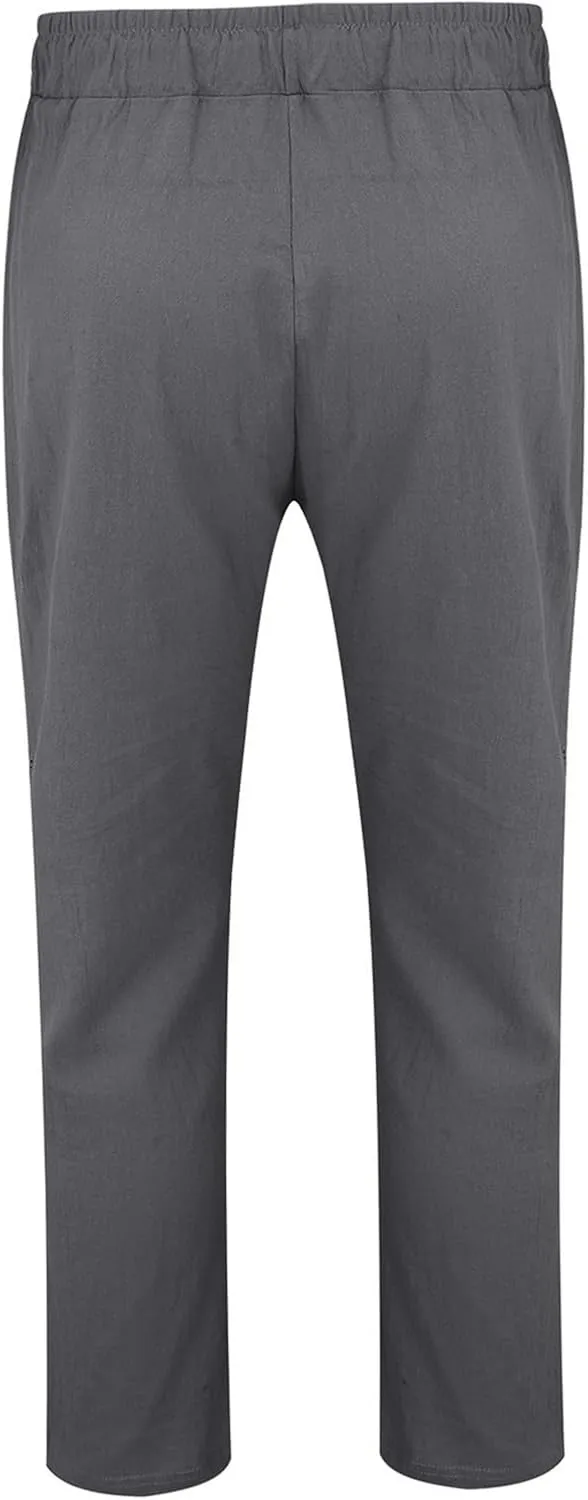 Men's Summer Beach Linen Pants Lightweight Casual Pants Elastic Waist Drawstring Trousers Outdoor Vacation Slacks