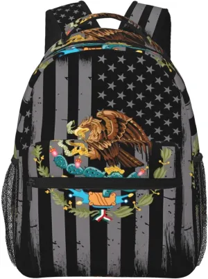Mexican Flag Backpack Casual Pack Bag Laptop Backpack With Side Pocket Front Zipper Pocket Bookpack Travel Daypack Picnic Rucksack