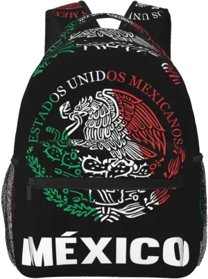 Mexican Flag Backpack Casual Pack Bag Laptop Backpack With Side Pocket Front Zipper Pocket Bookpack Travel Daypack Picnic Rucksack