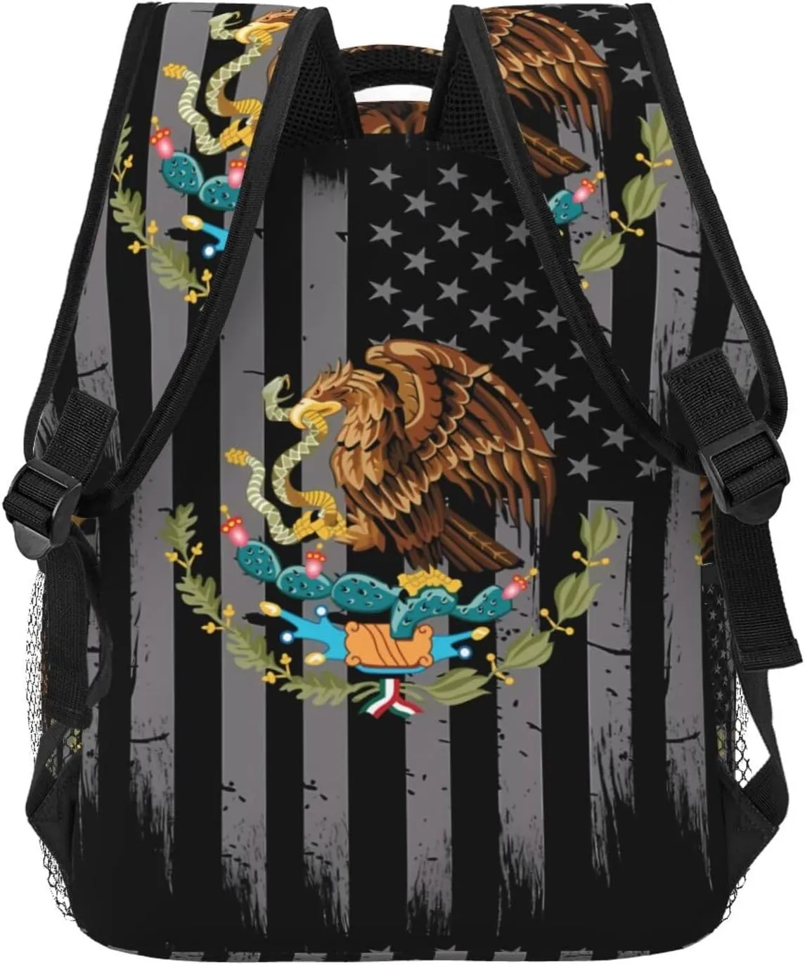 Mexican Flag Backpack Casual Pack Bag Laptop Backpack With Side Pocket Front Zipper Pocket Bookpack Travel Daypack Picnic Rucksack