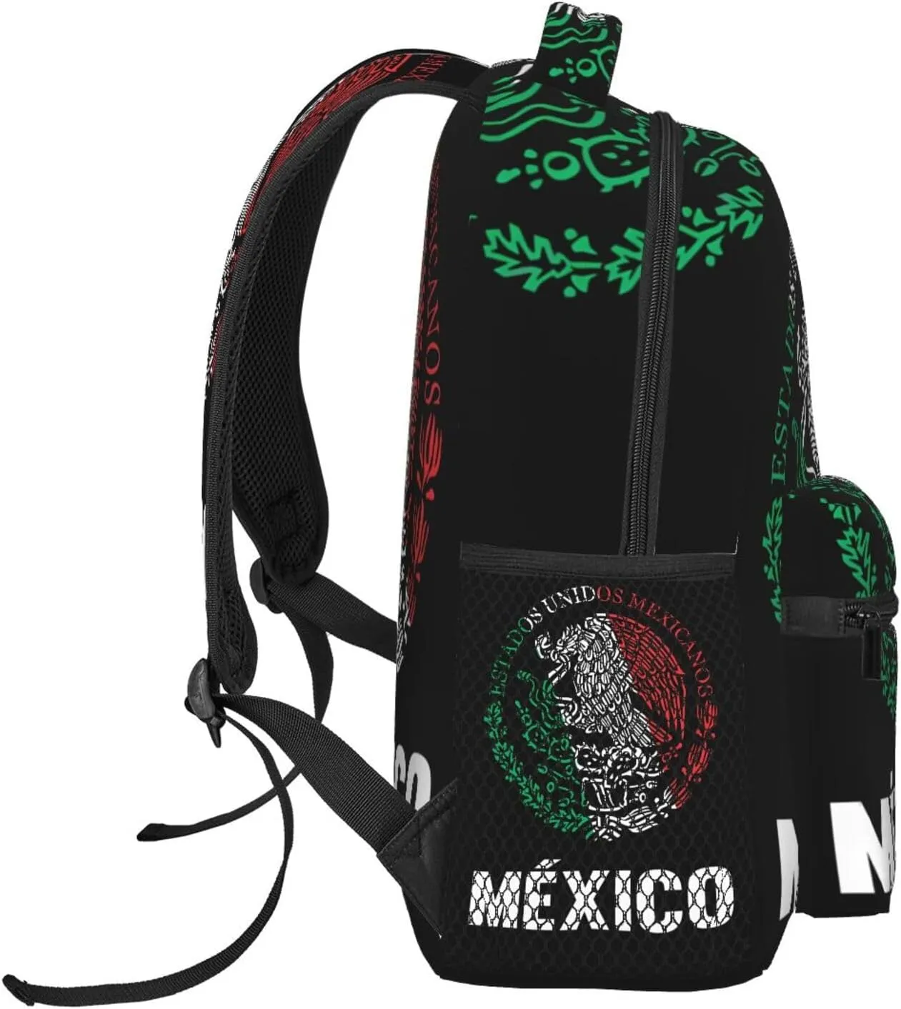 Mexican Flag Backpack Casual Pack Bag Laptop Backpack With Side Pocket Front Zipper Pocket Bookpack Travel Daypack Picnic Rucksack
