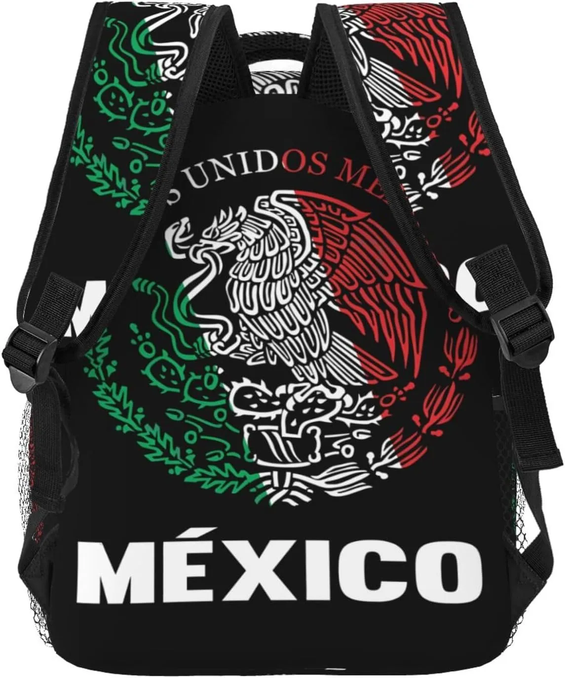 Mexican Flag Backpack Casual Pack Bag Laptop Backpack With Side Pocket Front Zipper Pocket Bookpack Travel Daypack Picnic Rucksack