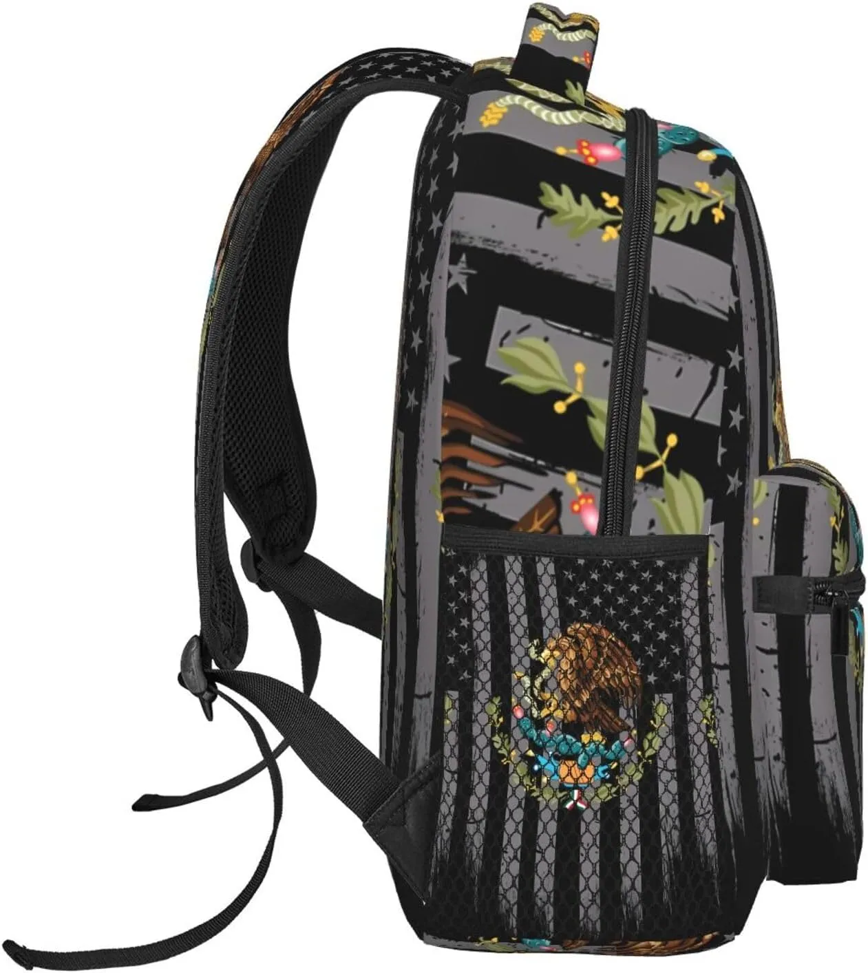 Mexican Flag Backpack Casual Pack Bag Laptop Backpack With Side Pocket Front Zipper Pocket Bookpack Travel Daypack Picnic Rucksack