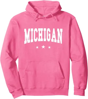 Michigan - Preppy Varsity Pink - Throwback Design - Classic Pullover Hoodie