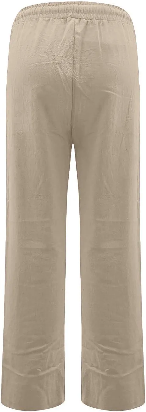 midelxp Baggy Linen Pants Women Summer Boho Lightweight High Waist Palazzo Pants Loose Comfy Straight Leg Pants with Pockets
