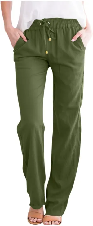 midelxp Baggy Linen Pants Women Summer Boho Lightweight High Waist Palazzo Pants Loose Comfy Straight Leg Pants with Pockets