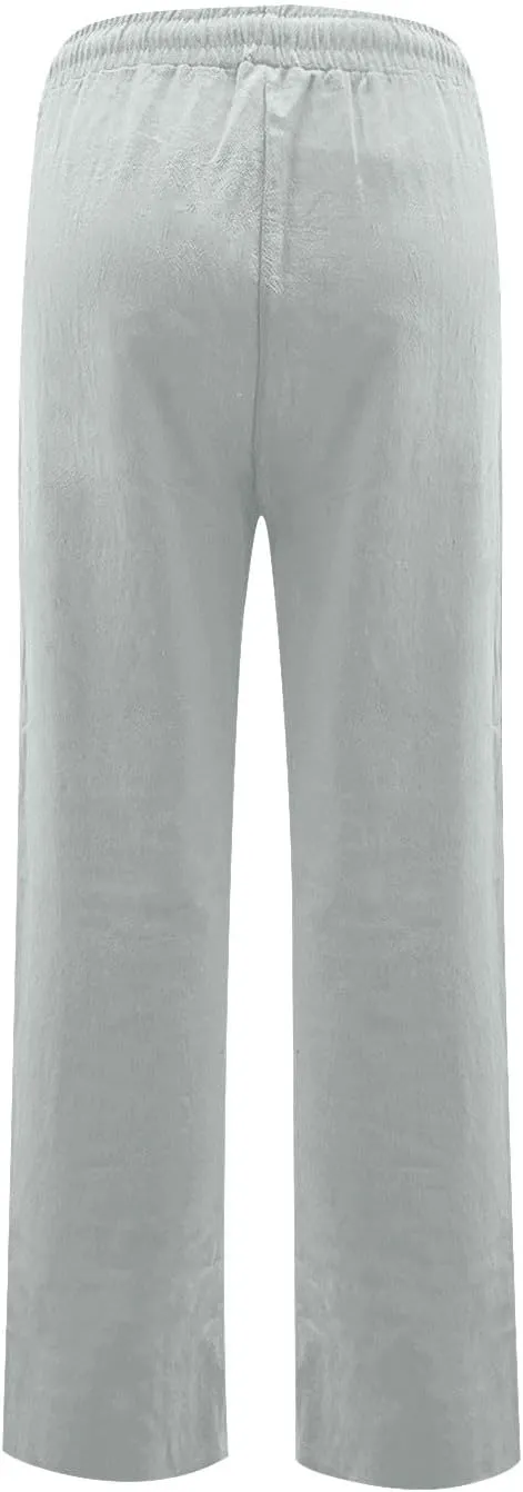 midelxp Baggy Linen Pants Women Summer Boho Lightweight High Waist Palazzo Pants Loose Comfy Straight Leg Pants with Pockets