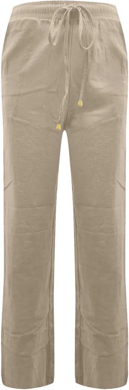midelxp Baggy Linen Pants Women Summer Boho Lightweight High Waist Palazzo Pants Loose Comfy Straight Leg Pants with Pockets
