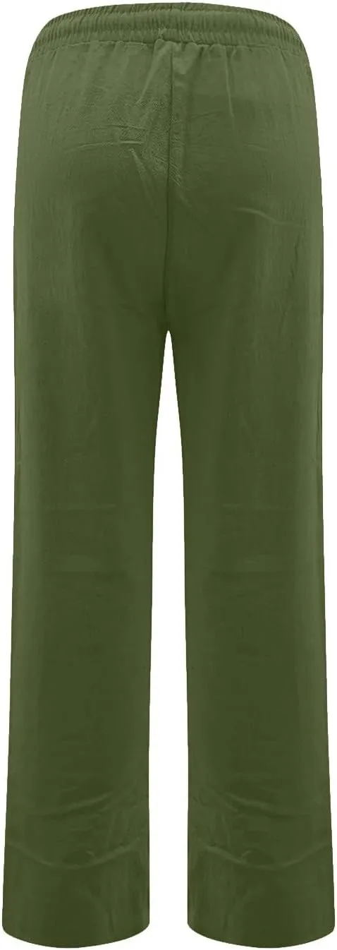 midelxp Baggy Linen Pants Women Summer Boho Lightweight High Waist Palazzo Pants Loose Comfy Straight Leg Pants with Pockets