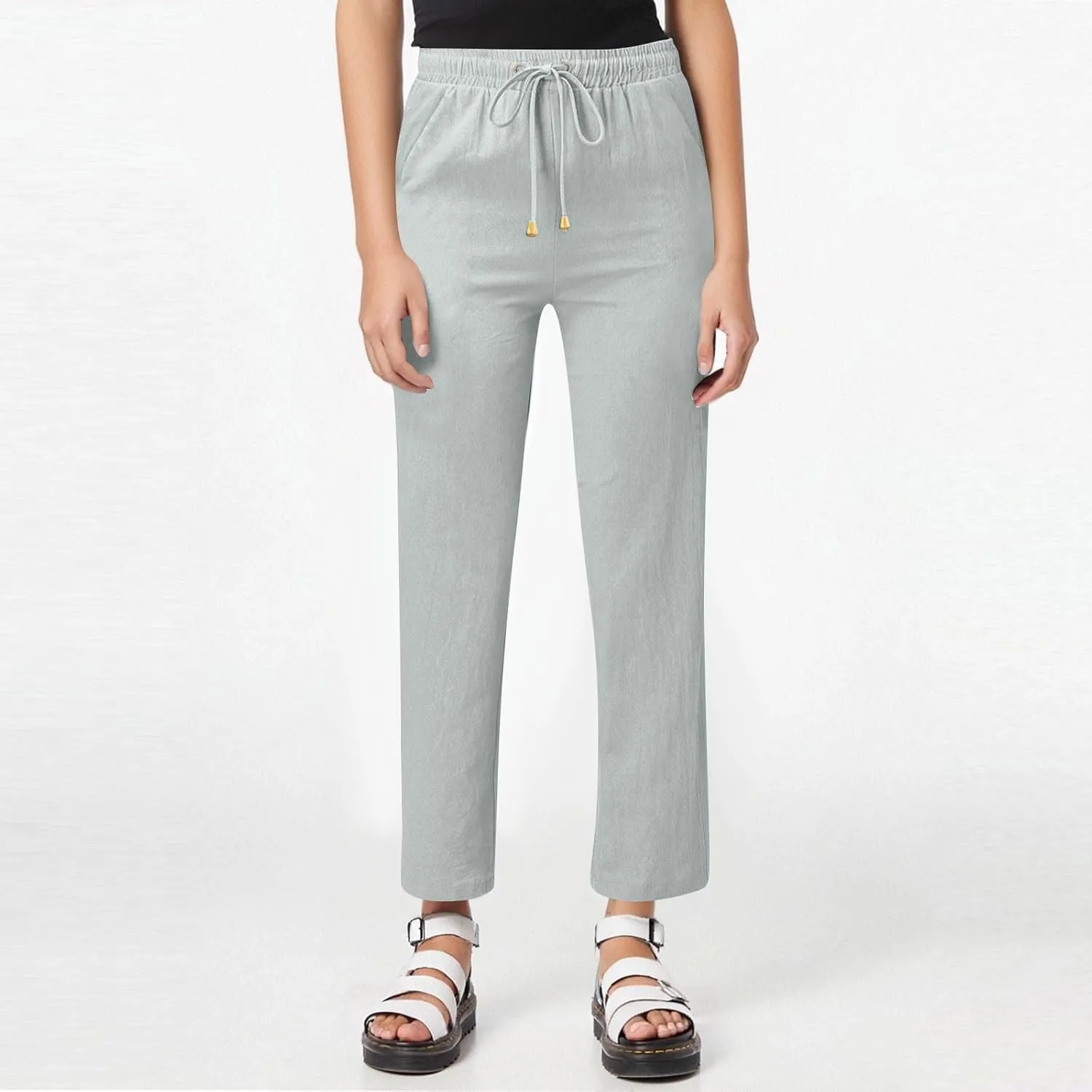 midelxp Baggy Linen Pants Women Summer Boho Lightweight High Waist Palazzo Pants Loose Comfy Straight Leg Pants with Pockets