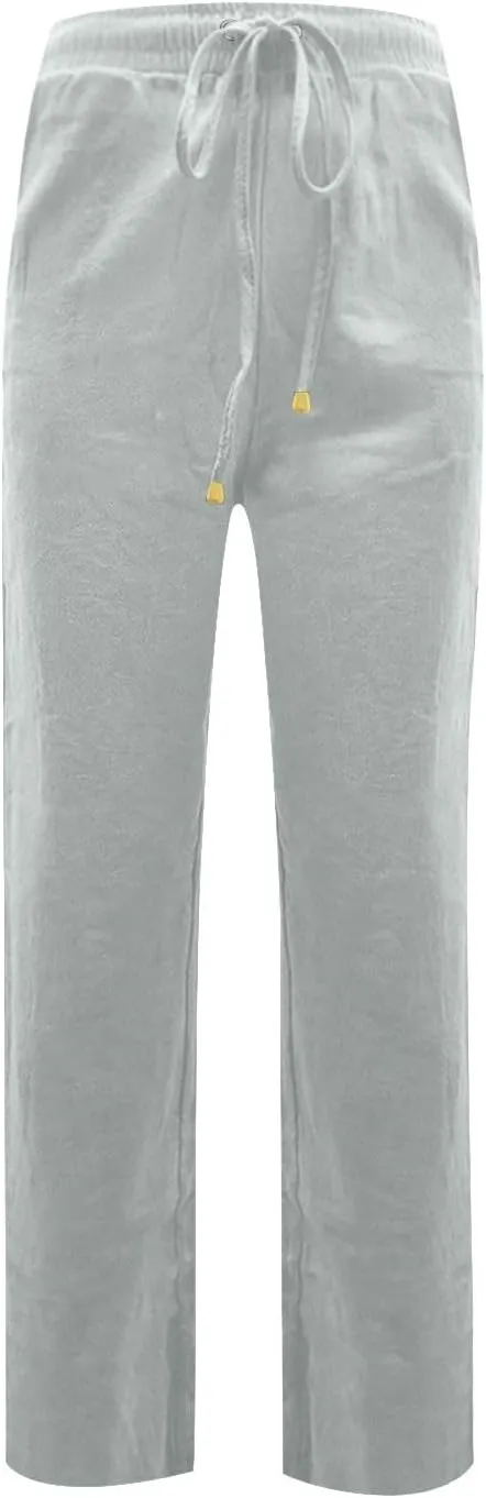 midelxp Baggy Linen Pants Women Summer Boho Lightweight High Waist Palazzo Pants Loose Comfy Straight Leg Pants with Pockets