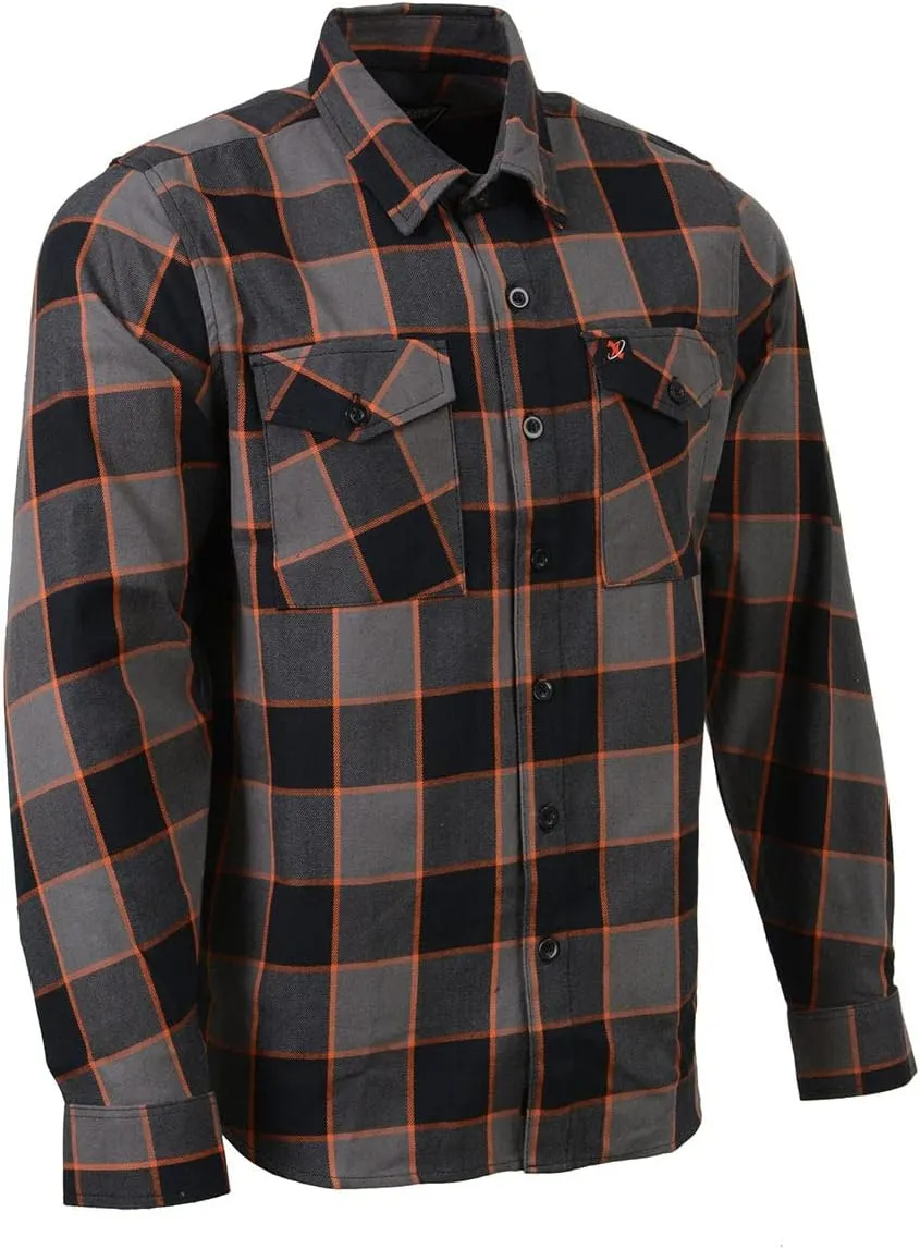 Milwaukee Leather MNG11648 Men's Grey with Brown and Orange Long Sleeve Cotton Flannel Shirt - X-Large