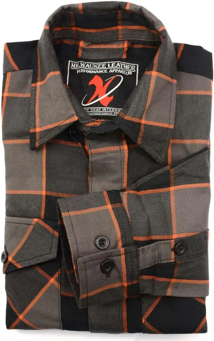 Milwaukee Leather MNG11648 Men's Grey with Brown and Orange Long Sleeve Cotton Flannel Shirt - X-Large
