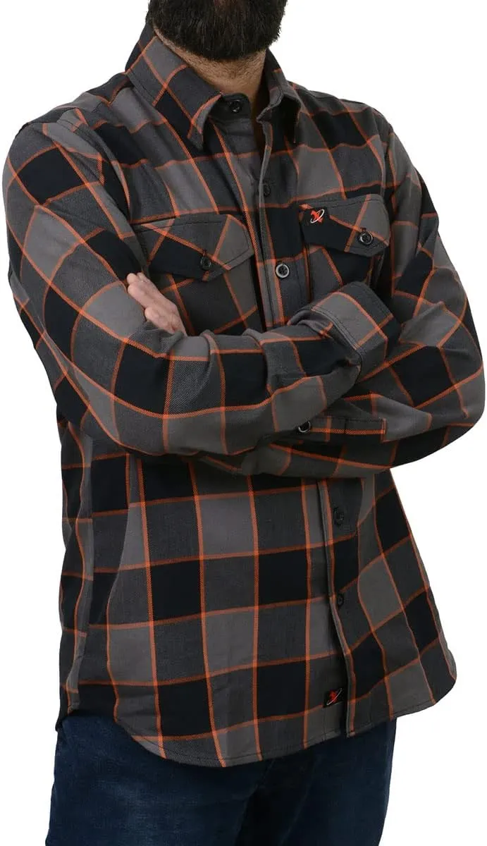 Milwaukee Leather MNG11648 Men's Grey with Brown and Orange Long Sleeve Cotton Flannel Shirt - X-Large