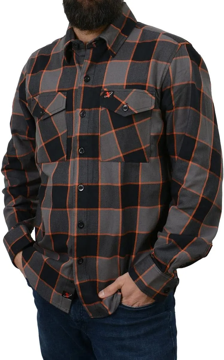 Milwaukee Leather MNG11648 Men's Grey with Brown and Orange Long Sleeve Cotton Flannel Shirt - X-Large