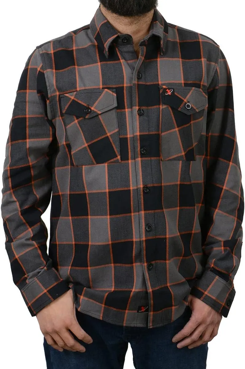 Milwaukee Leather MNG11648 Men's Grey with Brown and Orange Long Sleeve Cotton Flannel Shirt - X-Large