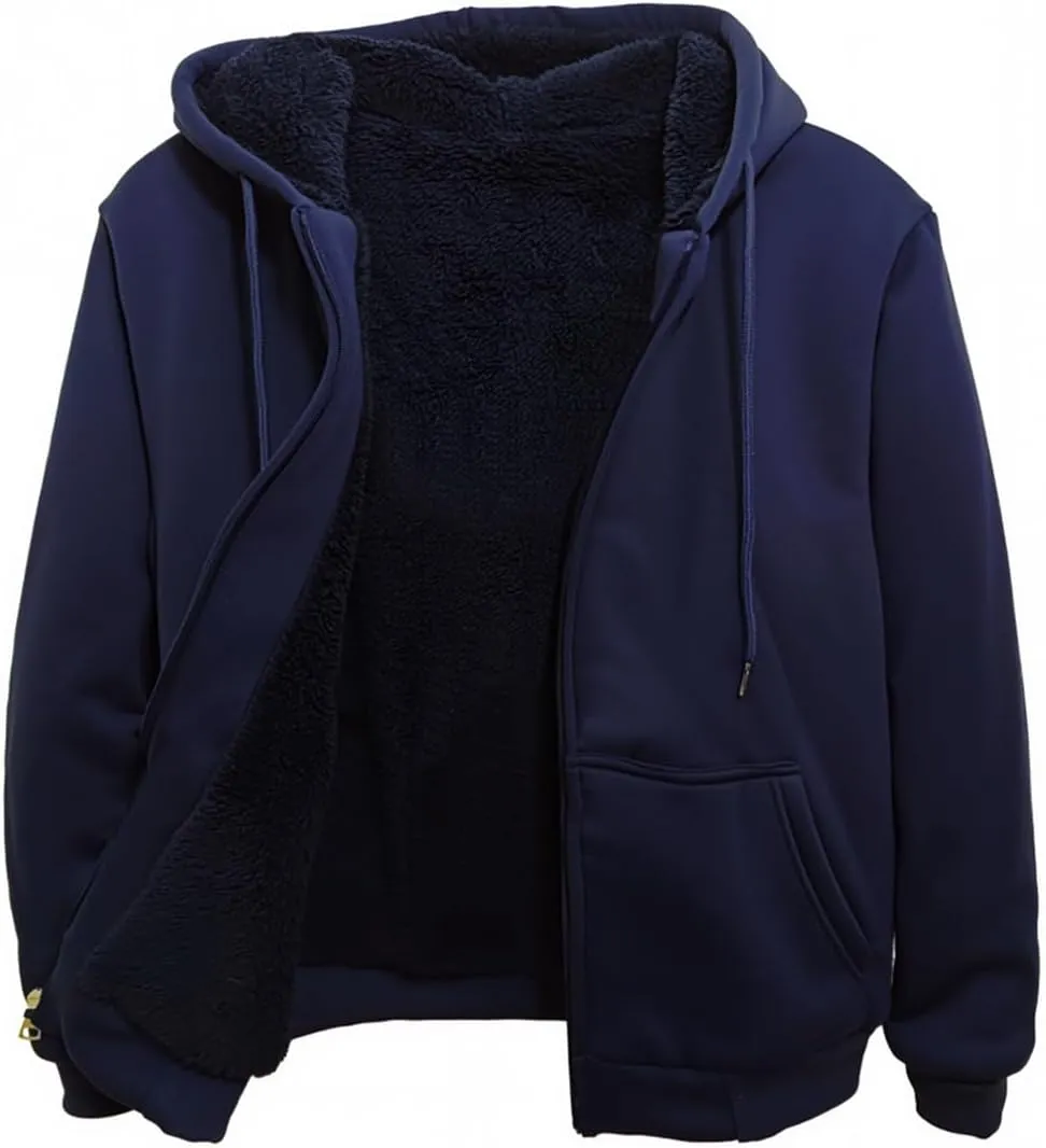 MINANUO Hoodies for Men Full Zip Up Sherpa Lined Sports Sweatshirts Mens Winter Fleece Fabric Jacket with Hood