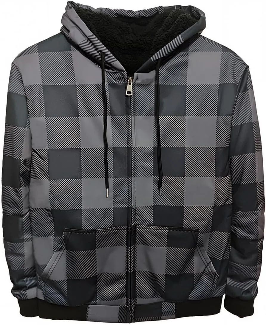 MINANUO Hoodies for Men Full Zip Up Sherpa Lined Sports Sweatshirts Mens Winter Fleece Fabric Jacket with Hood