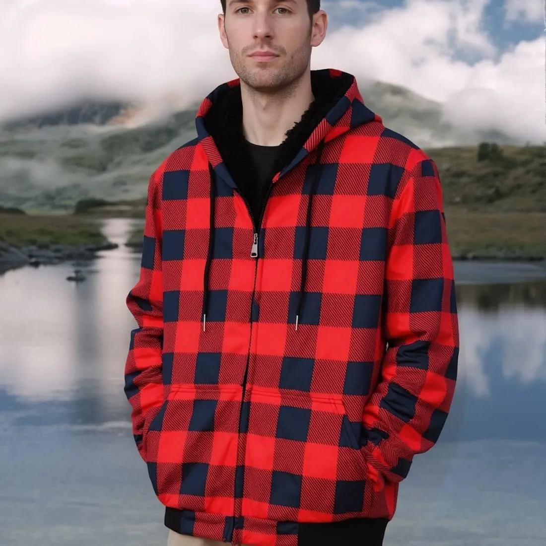 MINANUO Hoodies for Men Full Zip Up Sherpa Lined Sports Sweatshirts Mens Winter Fleece Fabric Jacket with Hood