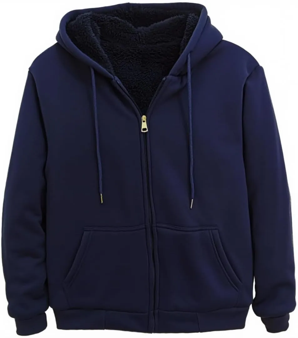 MINANUO Hoodies for Men Full Zip Up Sherpa Lined Sports Sweatshirts Mens Winter Fleece Fabric Jacket with Hood