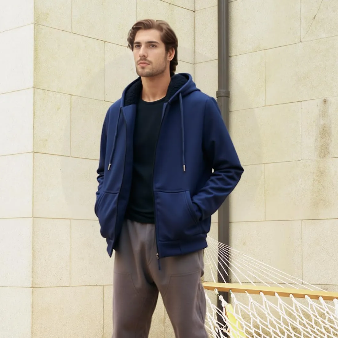 MINANUO Hoodies for Men Full Zip Up Sherpa Lined Sports Sweatshirts Mens Winter Fleece Fabric Jacket with Hood