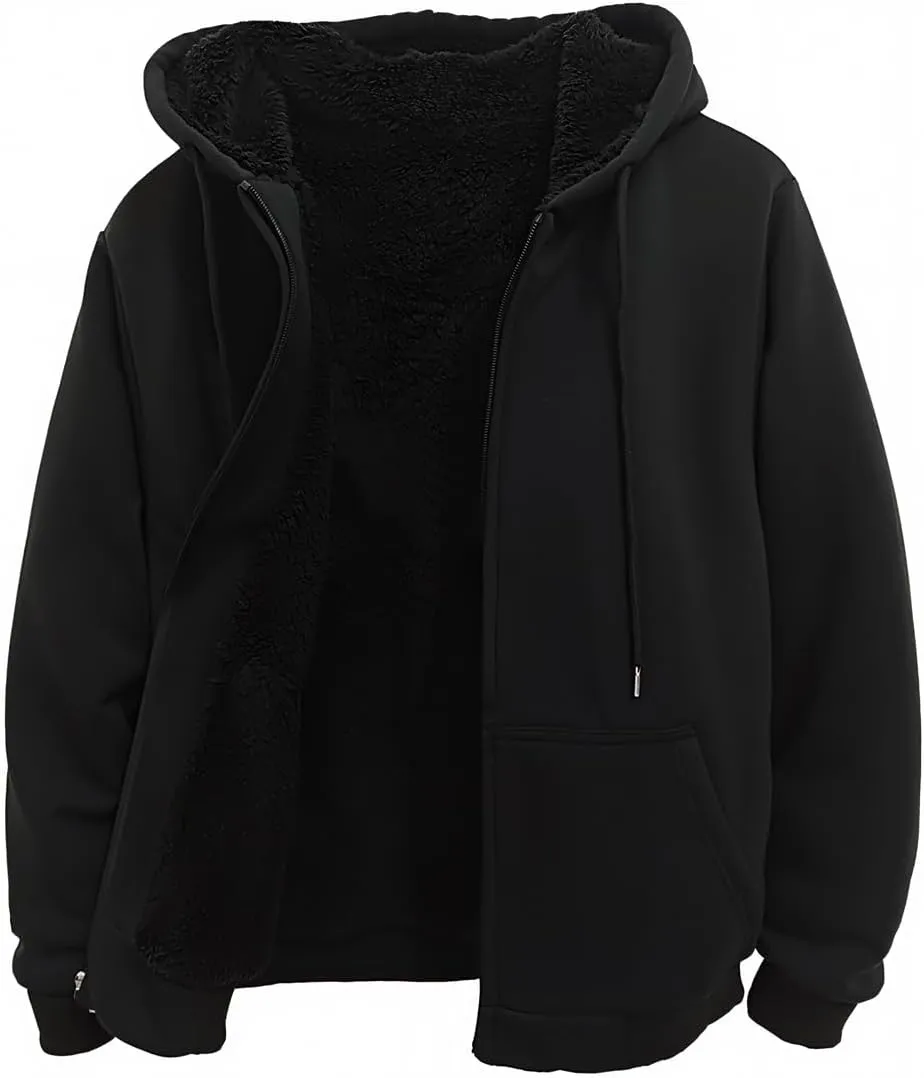 MINANUO Hoodies for Men Full Zip Up Sherpa Lined Sports Sweatshirts Mens Winter Fleece Fabric Jacket with Hood