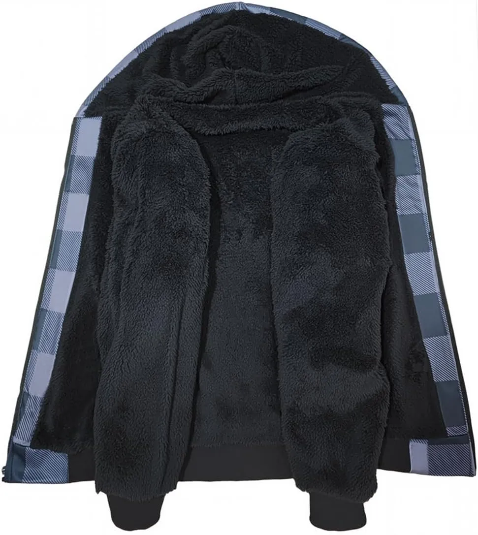 MINANUO Hoodies for Men Full Zip Up Sherpa Lined Sports Sweatshirts Mens Winter Fleece Fabric Jacket with Hood