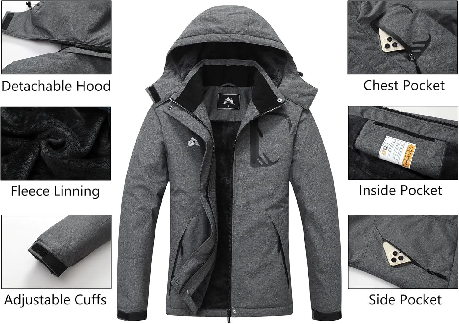 MOERDENG Women's Grey Winter Ski Jacket