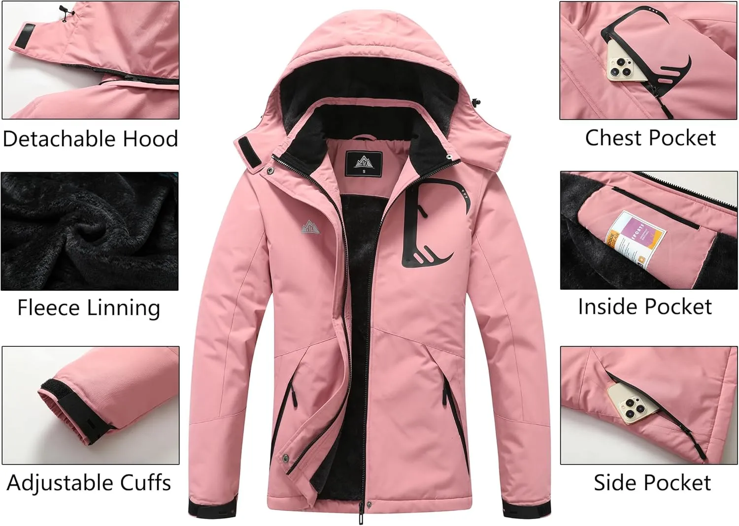 MOERDENG Women's Grey Winter Ski Jacket